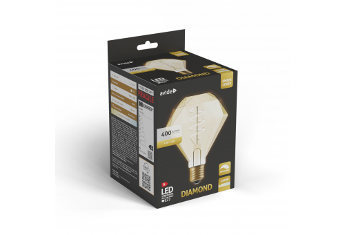 Avide LED Jumbo Filament Diamond Amber 4.9W E27 2200K Fényerőszabályzós