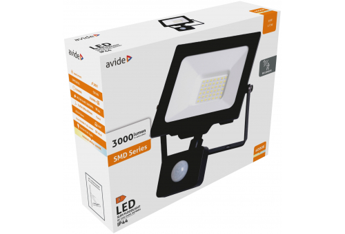 LED Refletor Slim SMD 30W NW Com sensor de movimento PIR