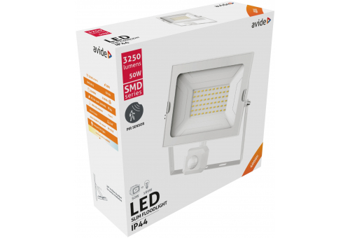 LED Refletor Slim SMD 50W NW Com sensor de movimento PIR Branco