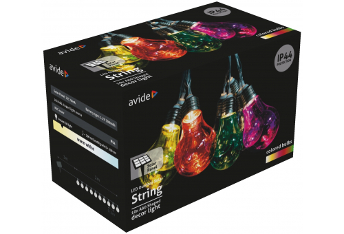 Avide Outdoor Solar String 5m, Transparent Cable, 10 Multicolor Globes, IP44