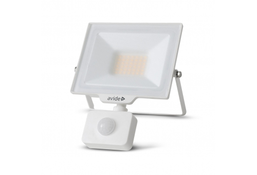 Reflector LED SMD 20W NW 4000K Slim alb cu PIR Avide Frosted