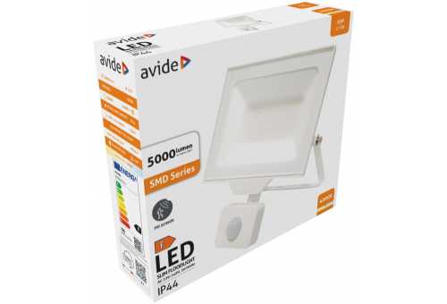 Reflector LED SMD 50W NW 4000K Slim cu PIR alb Avide Frosted